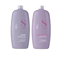 Alfaparf Milano Semi Di Lino Smooth Low Shampoo (33.8 oz) and Conditioner (33.8 oz) - for Frizzy and Rebel Hair - Sulfate Free - Straightens and Detangles - Controls Frizz - Hydrates and Smoothes