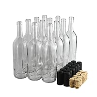 FastRack (Pack of 12, W5 Clear Wine Bottles 8 Corks and 12 Matte Black Shrink Sleeves, 750ml