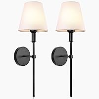 Wall Sconces Sets of 2, Retro Industrial Wall Lamps, Bathroom Vanity Sconces Wall Lighting with White Fabric Shades, Wall Lights for Bedroom Living Room Kitchen and Corridor