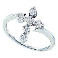 The Diamond Deal Sterling Silver Womens Round Diamond Cross Faith Fashion Ring 1/20 Cttw