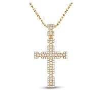 14K Yellow Gold Mens Stylish Baguette Diamond Glorious Cross Necklace Pendant 1-3/8 Ctw.