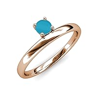 Round Turquoise 0.36 ct Women Solitaire Asymmetrical Stackable Ring 10K Gold