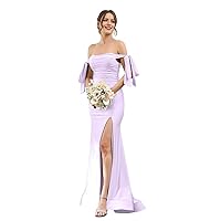 V Neck Long Bridesmaid Dresses Formal Dress Off-The-Shoulder Sleeveless Split Side Silk Satin Prom Dresses