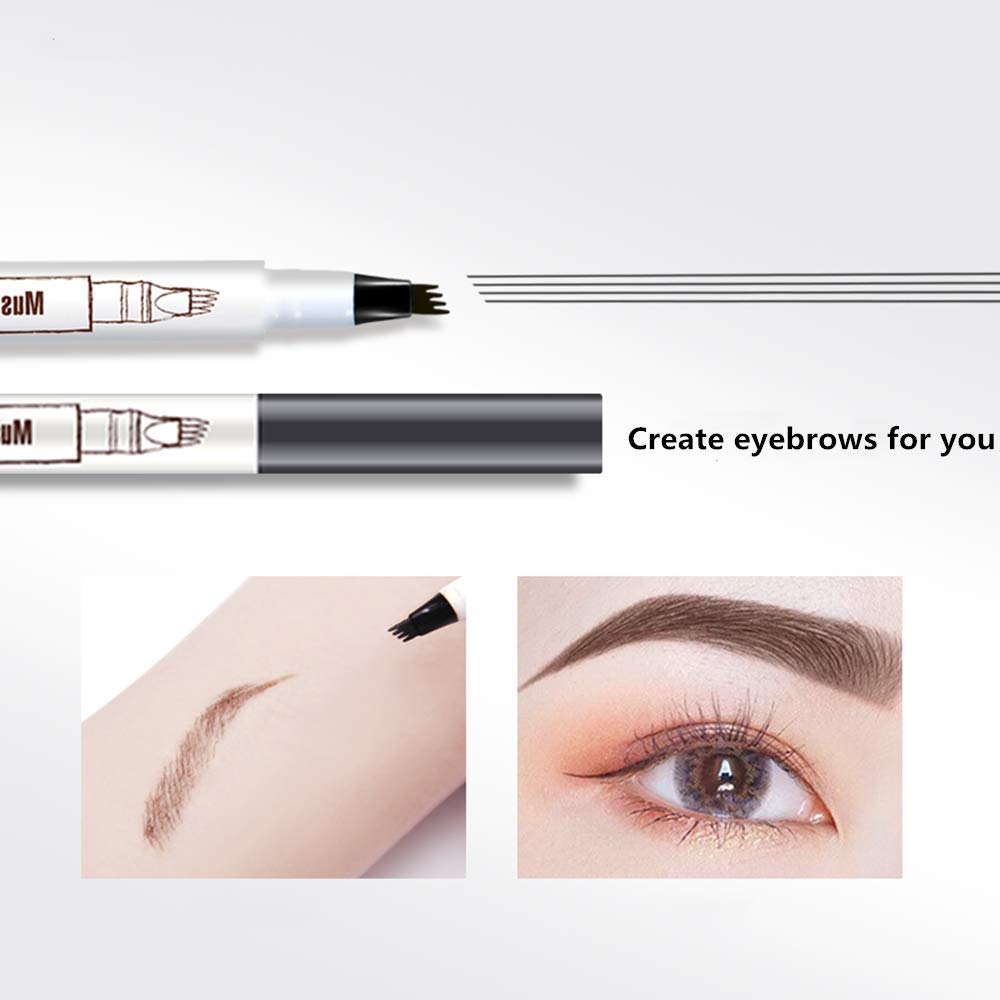 Eyebrow Pen, MoonKong 4 Point Eyebrow Pencil Waterproof Eye Brown Makeup, Eyebrow Kits with 3 Eyebrow Stencil, 1 Brow Razor (Chestnut)