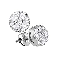 The Diamond Deal 14kt White Gold Womens Round Diamond Flower Cluster Earrings 1.00 Cttw