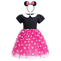 Dressy Daisy Toddler Girls Polka Dots Fancy Dress Up Halloween Costume Birthday Party Outfit with Mouse Ears Headband Size 3T to 4T, Hot Pink 426