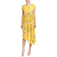 Donna Morgan Women's Asymmetrical Dress, Mimosa Yellow/Orange Multi, 14