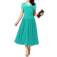 Tea Length Mother of The Bride Dresses with Sleeves Laces Appliques Beaded Mother of The Groom Dresses for Wedding