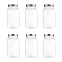 novelinks 32 OZ Clear Plastic Mason Jars with Lids - Dishwasher Safe Plastic Mason Jars 32 OZ Plastic Jars with Lids for Kitchen & Household Storage (6 Pack) (Silver)
