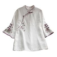 Chinese Suit Shirt Cotton Embroidery Blouse National Style Slim T-Shirt Women Elegant Traditional Hanfu Tops