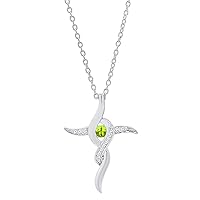 Dazzlingrock Collection Round Gemstone & White Diamond Ladies Swirl Cross Pendant (Silver Chain Included), Sterling Silver