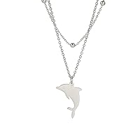 EUEAVAN Women Dainty Layered Dolphin Pendent Necklace,Stainless Steel Dolphin Animal Themed Pendent Cross Chain Plus Beads Chain Necklaces Anniversary Birthday School Season Gifts for Women Girls