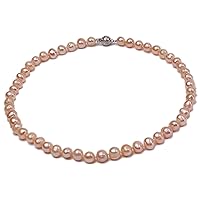 JYX Pearl Choker Necklace Gorgeous Genuine 7-8mm Oval Natural White/Pink Freshwater Cultured Pearl Necklace for Women 17