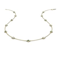 Emerald & Natural Diamond by Yard 13 Station Necklace 0.85 ctw 14K Yellow Gold. Included 18 Inches Gold Chain.