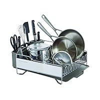 Large Capacity,Full Size, Rust Resistan Dish Rack with Self Draining Angled Drain Board and Removable Flatware Caddy, Light Grey, Gray