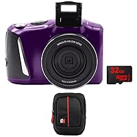 Minolta MND50-P 48 MP 4K Ultra HD 16X Digital Zoom Digital Camera (Purple) Bundle with Deco Photo Point and Shoot Field Bag Camera Case (Black/Red)