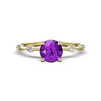 Amethyst set in Tiger Claw Four Prong Side Spaced Round Natural Diamond of 0.98 ctw Women Engagement Ring in 14K Gold