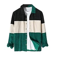 Men Tops Corduroy Color Pattern Blouse Casual Streetwear Male Stitching Long Sleeve Shirts