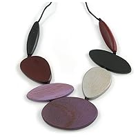 Avalaya Purple/Metallic/Brown/Black Geometric Wooden Bead Cotton Cord Necklace - 90cm Max Length/Adjustable