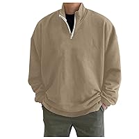 Quarter Zip Pullover Men,Men's Long-Sleeve Quarter-Zip Fleece Sweatshirt Fashion Casual Solid Color Sweatshirts
