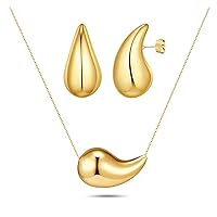 Bottega Earring Dupes Chunky Gold Hoop Earrings For Women Trendy Tear Drop Waterdrop Earrings Big Large Fashion Teardrop Necklace Statement Jewelry For Women Girls