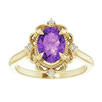 Vintage 1 CT Oval Cut Ring 925 Sterling Silver /10K/ 14K/ 18K Solid Yellow Gold Ring, Antique Natural Amethyst Engagement Ring, Victorian Purple Amethyst Diamond Ring Perfact for Gift