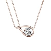 0.95 ct Lab Created White Sapphire 6.00 mm Women Collier Double Chain Diagonal Teardrop Solitaire Pendant Necklace in 14K Gold. Included 16-18 Inches Adjustable Box Chain 14K Gold
