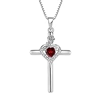 FJ Cross Necklace for Women 925 Sterling Silver Birthstone Rose Flower Necklace Jewellery Gifts for Women Mom Wife Girls Her
