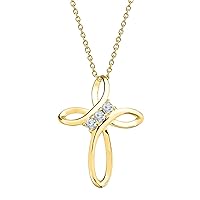 0.35CT Round Cut D/VVS1 Lab-Created Moissanite 3-Stone Infinity Cross Pendant Necklace 14K White Gold Plated Sterling Silver