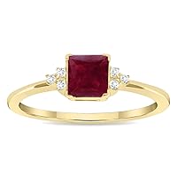 Women's Square Shaped Ruby and Diamond Half Moon Ring in 10K Yellow Gold
