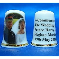 Porcelain China Collectable Thimble - Prince Harry & Meghan Markle Royal Wedding Bride & Groom Box