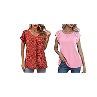 QUEZHU Blouse for Women Trendy Summer Casual Fashion Blouse 2023 Loose Fit Basic Blouse Shirts-X-Large