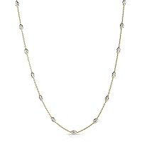 Savlano 18K Gold Plated Over 925 Sterling Silver Station Oval Moon Bead Necklace Chain For Women & Girls. Silver, Gold, Rose Gold - Made in Italy Comes With a Gift Box