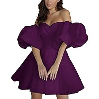 Off Shoulder Silk Satin Homecoming Dress 2024 Puffy Sleeve Short Prom Dresses A Line Cocktail Party Ball Gowns