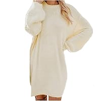 Women's Fall Dresses 2023 Winter Sweater Knit Crewneck Warm Long Sleeve Casual Sweatshirts Dress, S-3XL
