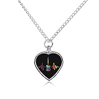 Tie Dye Guitar Heartbeat Urn Necklace for Ashes Personalized Pet Cremation Jewelry Heart Urn Pendant for Men Women