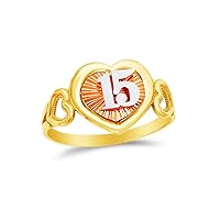 Sonia Jewels 14k Rose Yellow & White Gold 15 Years Birthday Heart Ring