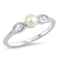 White CZ Simulated Pearl Fashion Ring New .925 Sterling Silver Band Sizes 4-10