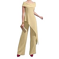 Mother of The Bride Pants Suits for Wedding Long Formal Evening Party Gowns Boat Neck Chiffon Outfit Pants