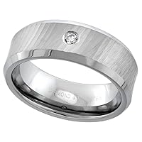 8mm Tungsten Diamond Wedding Ring Dazzling Cut Finish Beveled Edges Comfort fit, Sizes 8 to 13