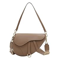 Aktudy Two Straps Women Stylish Satchel Bags Vintage Saddle Shoulder Bag PU Leather Fashion Sling Bag Solid Color Shoulder Ba