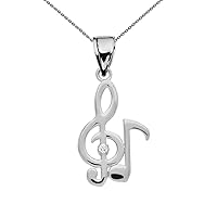 Music Jewelry Fine Sterling Silver Diamond Treble Clef and Eighth Note Pendant Necklace
