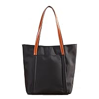 TMKSK Handbag, Shoulder Bag, Women's, Canvas, Genuine Leather, Women's Bag, Waterproof, Large Capacity, Lightweight, Commuting to Work, Mother's Birthday Gift