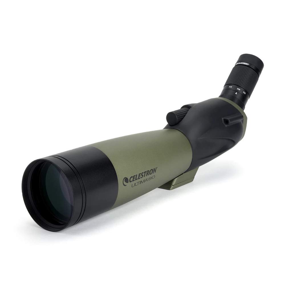 Celestron – Ultima 80 Angled Spotting Scope – 20-60x Zoom Eyepiece – Multi-coated Optics for Bird Watching, Wildlife, Scenery and Hunting – Includes Soft Carrying Case and Smartphone Adapter