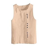 Tank Tops for Women Loose Fit Summer Sleeveless Tops Casual Beach Basic Tees Cute Button Shirts Crew Neck Blouses