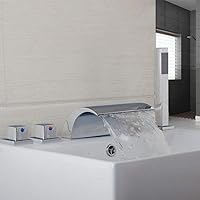 Deck Mount 5PCS Waterfall Shower Set Bathtub Tub Shower Faucet Three Handles with Handheld Tub Mixer Taps Chrome Finish