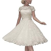 ZHengquan Women's Short Sleeves Tulle A Line Cocktail Dresses Lace Short Bridal Dress