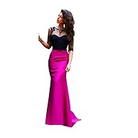 Hot Pink Sheer Illusion Lace Bodice Open Back Mermaid Prom Dress 20W Hot Pink
