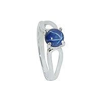 GEMHUB Round Shape 3 Ct Solitaire Style Split Shank Natural Blue Star Sapphire 925 Sterling Silver Engagement Ring