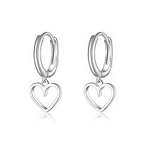 Reffeer Solid 925 Sterling Silver Heart Drop Earrings Hoop for Women Teen Girls Heart Hoop Earrings Huggie Drop Earrings